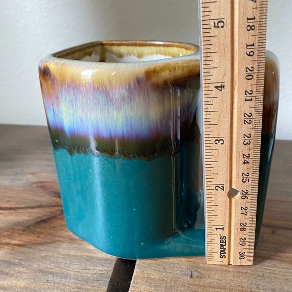 Signed Vintage‎ Mexican Pottery Padilla Kokopelli Flat Mug Drip Glaze Green Blue - Picture 11 of 16